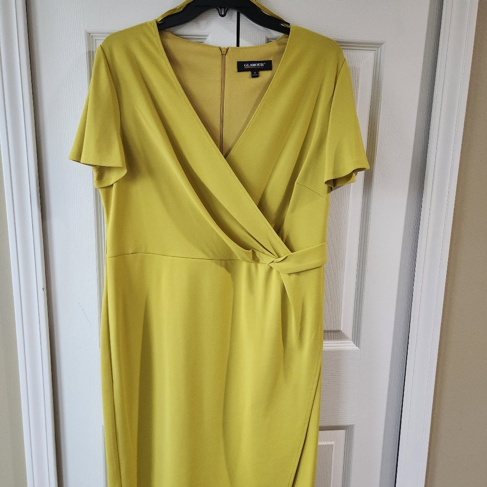 Yellow Faux Wrap Dress
